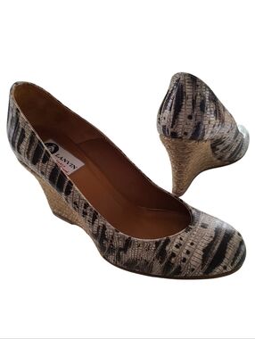 LANVIN Snakeskin Platform Brown Black Beige White Espadrille Wedge Pump CUTE! 36
